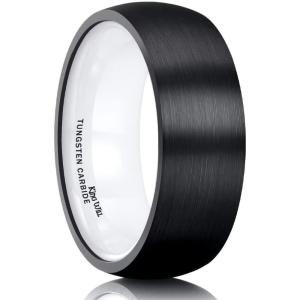King Will Wedding Band for Men Women, 2/4/6/7/8mm Domed Matte Brushed Tungsten Carbide Rings, Solid/Dual Color Engagement Rings, Comfort Fit(Black&White Ceramic-8mm)