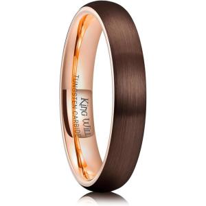 King Will Wedding Band for Men Women, 2/4/6/7/8mm Domed Matte Brushed Tungsten Carbide Rings, Solid/Dual Color Engagement Rings, Comfort Fit(Brown-4mm)