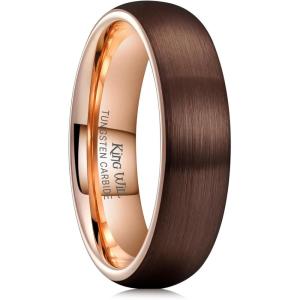 King Will Wedding Band for Men Women, 2/4/6/7/8mm Domed Matte Brushed Tungsten Carbide Rings, Solid/Dual Color Engagement Rings, Comfort Fit(Brown-6mm)