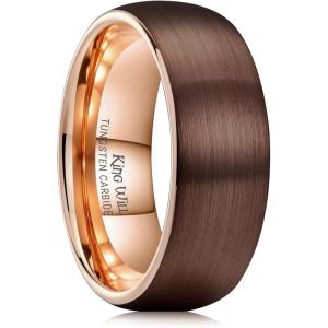 King Will Wedding Band for Men Women, 2/4/6/7/8mm Domed Matte Brushed Tungsten Carbide Rings, Solid/Dual Color Engagement Rings, Comfort Fit(Brown-8mm)