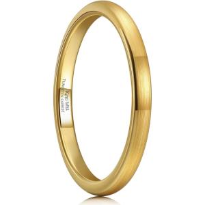 King Will Wedding Band for Men Women, 2/4/6/7/8mm Domed Matte Brushed Tungsten Carbide Rings, Solid/Dual Color Engagement Rings, Comfort Fit(Gold-2mm)