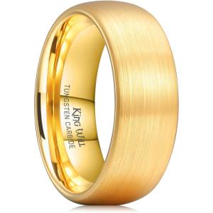King Will Wedding Band for Men Women, 2/4/6/7/8mm Domed Matte Brushed Tungsten Carbide Rings, Solid/Dual Color Engagement Rings, Comfort Fit(Gold-8mm)