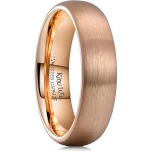 King Will Wedding Band for Men Women, 2/4/6/7/8mm Domed Matte Brushed Tungsten Carbide Rings, Solid/Dual Color Engagement Rings, Comfort Fit(Rose Gold-6mm)