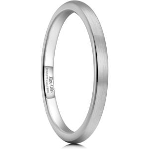 King Will Wedding Band for Men Women, 2/4/6/7/8mm Domed Matte Brushed Tungsten Carbide Rings, Solid/Dual Color Engagement Rings, Comfort Fit(Silver-2mm)