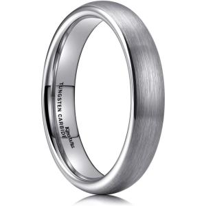 King Will Wedding Band for Men Women, 2/4/6/7/8mm Domed Matte Brushed Tungsten Carbide Rings, Solid/Dual Color Engagement Rings, Comfort Fit(Silver-4mm)
