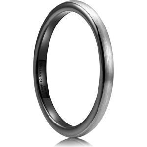 King Will Wedding Band for Men Women, 2/4/6/7/8mm Domed Matte Brushed Tungsten Carbide Rings, Solid/Dual Color Engagement Rings, Comfort Fit(Silver&Black-2mm)