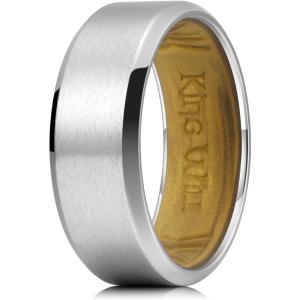 King Will Wedding Band for Men Women-8mm Width Hybrid Rings with Lightweight Outer Titanium Metal and Premium Inner Silicone, Durable Comfort Fit for Gym Work Travel Size 8-12(Gold+Sliver)