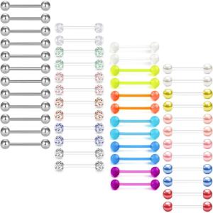 Mayhoop 14G 12-48Pcs Tongue Nipple Ring Glow in Dark Flexible Straight Tongue Ring Retainer Body Piercing Jewelry 4 Style 5/8″ 16mm in Length