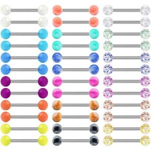 Mayhoop 14G 36Pcs Stainless Steel Nipple Rings Tongue Rings Straight Barbell Bars Piercing 14mm 16mm 18mm in Length for Women Men(1#14G -14mm(9/16″))