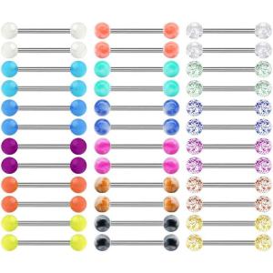 Mayhoop 14G 36Pcs Stainless Steel Nipple Rings Tongue Rings Straight Barbell Bars Piercing 14mm 16mm 18mm in Length for Women Men(2#14G -16mm(5/8″))