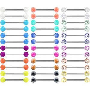 Mayhoop 14G 36Pcs Stainless Steel Nipple Rings Tongue Rings Straight Barbell Bars Piercing 14mm 16mm 18mm in Length for Women Men(3#14G -18mm(11/16″))