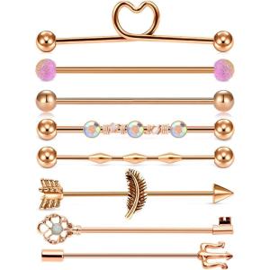 Mayhoop 14G Industrial Barbell 316L Surgical Stainless Steel Earring Cartilage Body Piercing Jewelry 38mm 1&1/2 Inch Industrial Piercing Bar Silver Rose Gold Black For Women Men(2#Rose-gold)