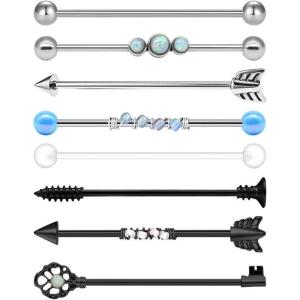 Mayhoop 14G Industrial Barbell 316L Surgical Stainless Steel Earring Cartilage Body Piercing Jewelry 38mm 1&1/2 Inch Industrial Piercing Bar Silver Rose Gold Black For Women Men(Silver&Black)