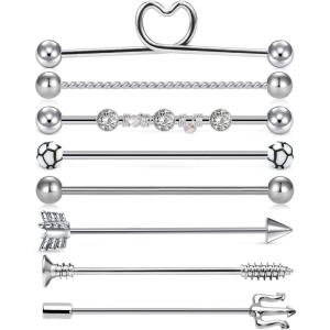 Mayhoop 14G Industrial Barbell 316L Surgical Stainless Steel Earring Cartilage Body Piercing Jewelry 38mm 1&1/2 Inch Industrial Piercing Bar Silver Rose Gold Black For Women Men(1#Silver)