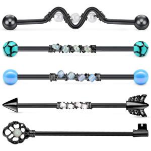 Mayhoop 14G Stainless Steel Industrial Barbell Earring Cartilage Body Piercing Jewelry 38mm 1&1/2 Inch Industrial Piercing Bar(1#Black)