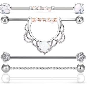 Mayhoop 14G Stainless Steel Industrial Barbell Earring Cartilage Body Piercing Jewelry 38mm 1&1/2 Inch Industrial Piercing Bar(1#Silver)