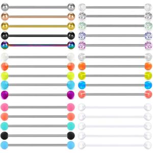 Mayhoop 14G Stainless Steel Industrial Barbell Earring Cartilage Body Piercing Jewelry 38mm 35mm Inch Industrial Piercing Bar for Women Men 20-30PCS(38mm(1 1/2″)-Style B)