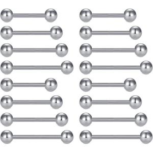 Mayhoop 14G Stainless Steel Nipple Rings Tongue Rings Straight Barbell Bars Piercing 12mm 14mm 16mm 18mm in Length for Women Men(16pcs silver(Ball))