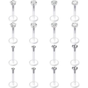 Mayhoop 16G 16Pcs Tragus Earrings Lip Rings Labret Studs Jeweled Cartilage Helix Earrings Flexible Clear Bar Medusa Piercing Retainer 6mm 8mm for Women Men(2#8mm(5/16″) Bar)
