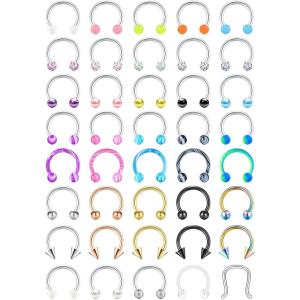 Mayhoop 16G 20Pcs Surgical Steel Nose Rings Septum Rings Captive Bead Rings Horseshoe Piercing Jewelry Cartilage Helix Daith Tragus Earring Hoop Lip Hinged Seamless Nose Hoop Ring for Women Men(8mm(5/16″) 40Pcs)