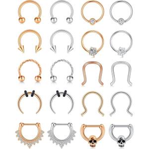 Mayhoop 16G 20Pcs Surgical Steel Nose Rings Septum Rings Captive Bead Rings Horseshoe Piercing Jewelry Cartilage Helix Daith Tragus Earring Hoop Lip Hinged Seamless Nose Hoop Ring for Women Men(Silver+Rose gold)