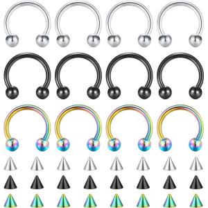 Mayhoop 16G 20Pcs Surgical Steel Nose Rings Septum Rings Captive Bead Rings Horseshoe Piercing Jewelry Cartilage Helix Daith Tragus Earring Hoop Lip Hinged Seamless Nose Hoop Ring for Women Men(10mm(3/8″) Mix)