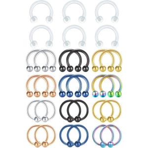 Mayhoop 16G 30Pcs Surgical Steel Horseshoe Captive Bead Nose Hoop Ring Septum Eyebrow Lip Cartilage Helix Tragus Earring Hoop Rings Piercing Jewelry 8mm 10mm 12mm for Women Men