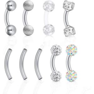 Mayhoop 16G 5-7pcs Stainless Steel Rook Daith Earrings Belly Lip Ring Eyebrow Studs Cartilage Tragus Cubic Zirconia Barbell Body Piercing 6mm 8mm 10mm(2#Silver 16G 6mm)