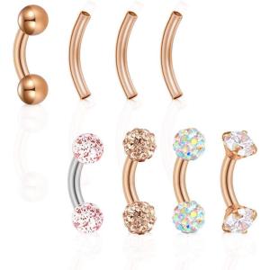 Mayhoop 16G 5-7pcs Stainless Steel Rook Daith Earrings Belly Lip Ring Eyebrow Studs Cartilage Tragus Cubic Zirconia Barbell Body Piercing 6mm 8mm 10mm(5#Rose gold 6mm)