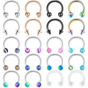 Mayhoop 16G Horseshoe Nose Septum Rings 316L Stainless Steel Piercing Jewelry Cartilage Helix Tragus Earring Hoop Lip Horseshoe Piercing Retainer For Women Men 6mm 8mm 10mm(1#Inner dia.:(18Pcs- 6mm(1/4″)) (2Pcs Clear-8mm(5/16″)) Overall small)