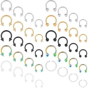 Mayhoop 16G Horseshoe Septum Rings – Women Men 316L Surgical Stainless Steel Nose Septum Jewelry Hoop Earring Eyebrow Tragus Lip Piercing Ring Balls & Spikes 6mm 8mm 10mm 12mm(40pcs variety of sizes different colors)