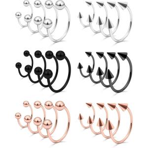 Mayhoop 16G Horseshoe Septum Rings – Women Men 316L Surgical Stainless Steel Nose Septum Jewelry Hoop Earring Eyebrow Tragus Lip Piercing Ring Balls & Spikes 6mm 8mm 10mm 12mm(Silver+Rose gold+Black(Ball+Spike))