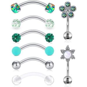 Mayhoop 16G Rook Earrings Piercing Jewelry Daith Snug Eyebrow Rings Piercing Stainless Steel Curved Barbell Anti Tragus Forward Helix Piercings for Women Men(1#Green A)