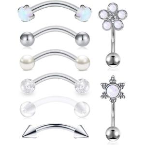 Mayhoop 16G Rook Earrings Piercing Jewelry Daith Snug Eyebrow Rings Piercing Stainless Steel Curved Barbell Anti Tragus Forward Helix Piercings for Women Men(3#Silver)