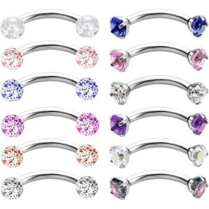 Mayhoop 16G Stainless Steel Curved Barbell Eyebrow Rings Cubic Zirconia Daith Rook Earrings Conch Helix Piercing Jewelry