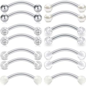 Mayhoop 16G Stainless Steel Daith Rook Earring 8mm 10mm Curved Barbell Eyebrow Rings Piercing Jewelry for Women Men(10mm (Silver bar))