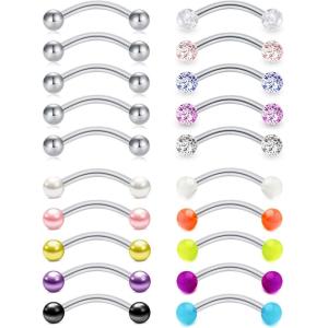 Mayhoop 16G Stainless Steel Daith Rook Earring 8mm 10mm Curved Barbell Eyebrow Rings Piercing Jewelry for Women Men(1#Style A 8mm)