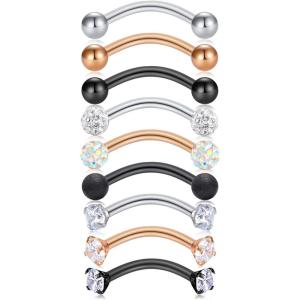 Mayhoop 16G Stainless Steel Daith Rook Earring 8mm 10mm Curved Barbell Eyebrow Rings Piercing Jewelry for Women Men(4#Style D -10mm(Bar length))