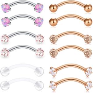 Mayhoop 16G Stainless Steel Daith Rook Earring 8mm 10mm Curved Barbell Eyebrow Rings Piercing Jewelry for Women Men(5#Style D 8mm(5/16″))