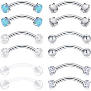 Mayhoop 16G Stainless Steel Daith Rook Earring 8mm 10mm Curved Barbell Eyebrow Rings Piercing Jewelry for Women Men(6#Style E 8mm)