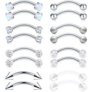 Mayhoop 16G Stainless Steel Daith Rook Earring 8mm 10mm Curved Barbell Eyebrow Rings Piercing Jewelry for Women Men(8mm Bar Length(3))