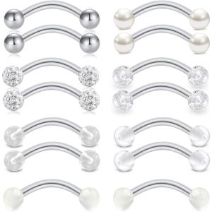 Mayhoop 16G Stainless Steel Daith Rook Earring 8mm 10mm Curved Barbell Eyebrow Rings Piercing Jewelry for Women Men(8mm (Silver bar))