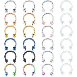 Mayhoop 16G Stainless Steel Horseshoe Nose Septum Rings Piercing Jewelry Cartilage Helix Tragus Earring Hoop Lip Horseshoe Piercing Retainer for Women Men 8mm 10mm(Style C)