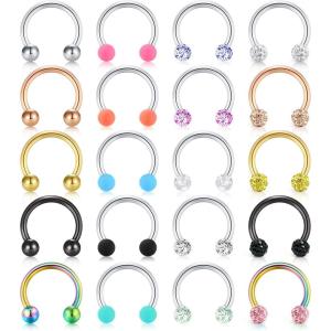 Mayhoop 16G Stainless Steel Horseshoe Nose Septum Rings Piercing Jewelry Cartilage Helix Tragus Earring Hoop Lip Horseshoe Piercing Retainer for Women Men 8mm 10mm(Style D)