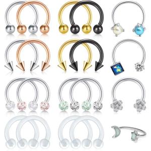 Mayhoop 16G Stainless Steel Horseshoe Nose Septum Rings Piercing Jewelry Cartilage Helix Tragus Earring Hoop Lip Horseshoe Piercing Retainer for Women Men 8mm 10mm(Style E)