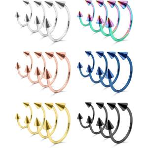 Mayhoop 16G Surgical Steel Horseshoe Nose Septum Rings Piercing Jewelry Cartilage Helix Tragus Earring Hoop Lip Horseshoe Piercing for Women Men 24Pcs