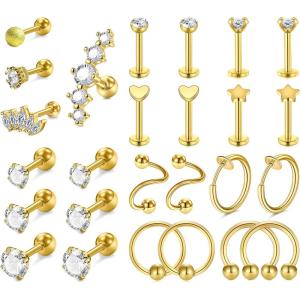 Mayhoop 16g Cartilage Earrings – Men Women Surgical Stainless Steel Tragus Piercing Jewelry Stud Hoop Forward Helix Rook Daith Conch Earrings(Gold)