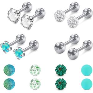 Mayhoop 16g Cartilage Earrings – Men Women Surgical Stainless Steel Tragus Piercing Jewelry Stud Hoop Forward Helix Rook Daith Conch Earrings(Green)