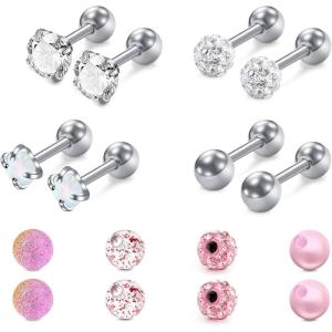 Mayhoop 16g Cartilage Earrings – Men Women Surgical Stainless Steel Tragus Piercing Jewelry Stud Hoop Forward Helix Rook Daith Conch Earrings(Pink)