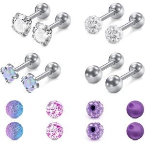 Mayhoop 16g Cartilage Earrings – Men Women Surgical Stainless Steel Tragus Piercing Jewelry Stud Hoop Forward Helix Rook Daith Conch Earrings(Purple)